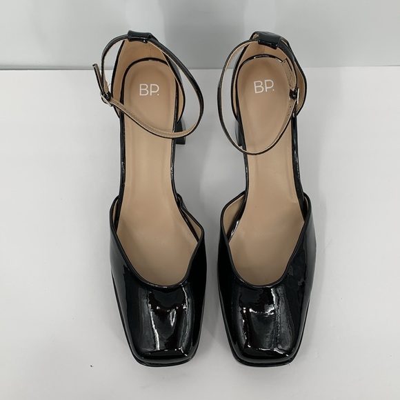 BP D'Orsay black patent pumps ankle strap chunky heel platform shoe Drag 14 - Picture 4 of 7